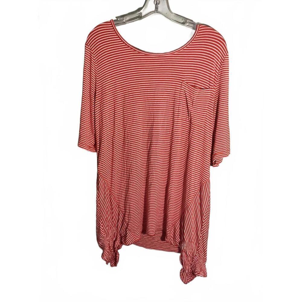 Soft Surroundings Casual Red Striped T-Shirt Tunic with Pocket Size XL